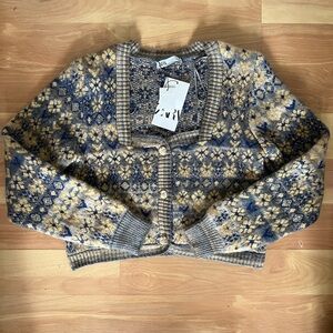 Zara Blue and Yellow Knit Cardigan